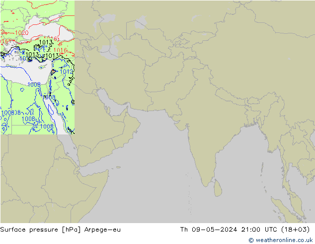 地面气压 Arpege-eu 星期四 09.05.2024 21 UTC