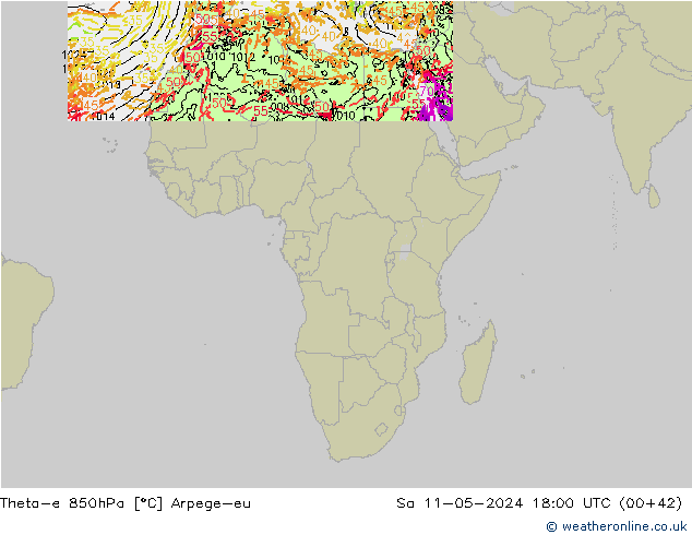 Theta-e 850hPa Arpege-eu sam 11.05.2024 18 UTC