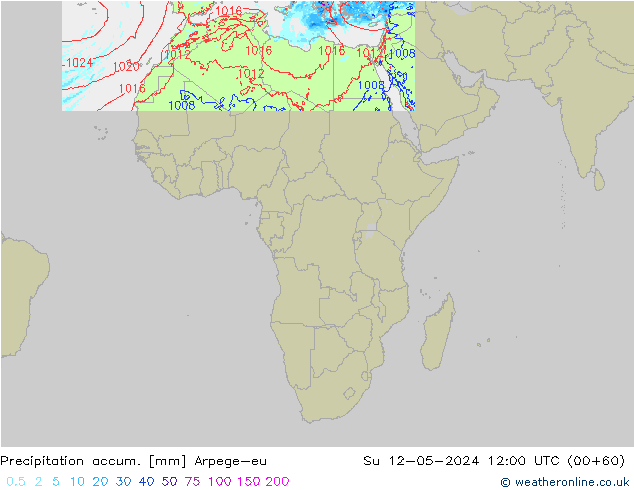 Precipitation accum. Arpege-eu Su 12.05.2024 12 UTC