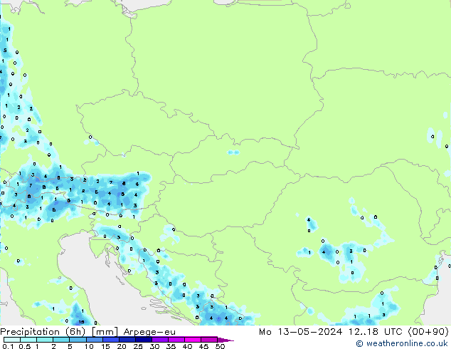 Precipitation (6h) Arpege-eu Mo 13.05.2024 18 UTC