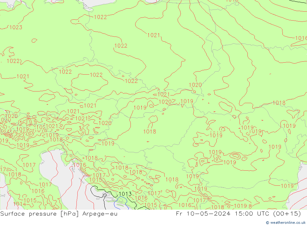 Luchtdruk (Grond) Arpege-eu vr 10.05.2024 15 UTC