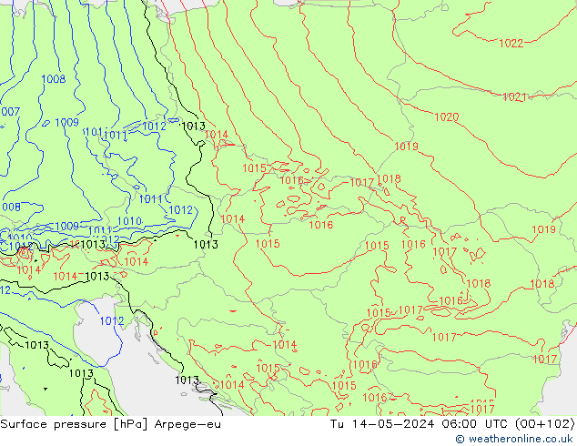 Atmosférický tlak Arpege-eu Út 14.05.2024 06 UTC