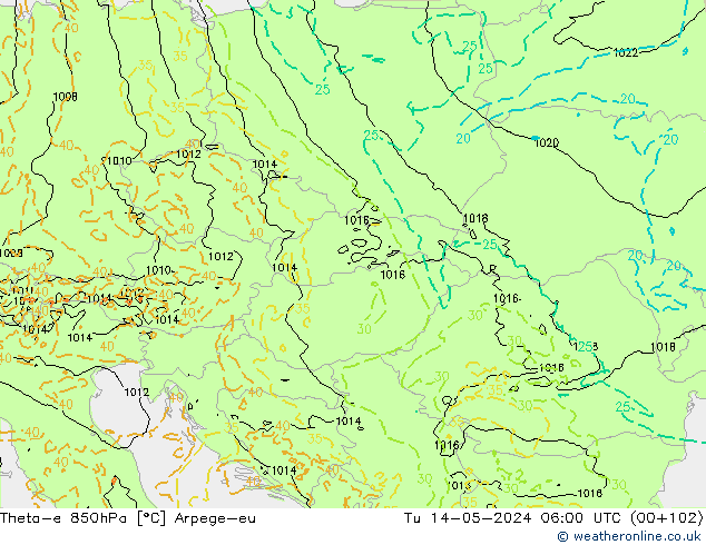 Theta-e 850hPa Arpege-eu mar 14.05.2024 06 UTC