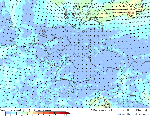 Bodenwind (bft) Arpege-eu Fr 10.05.2024 06 UTC