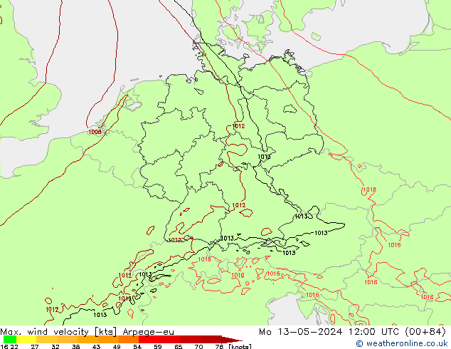 Windböen Arpege-eu Mo 13.05.2024 12 UTC