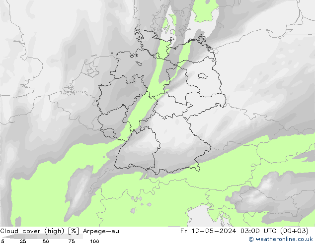 vysoký oblak Arpege-eu Pá 10.05.2024 03 UTC