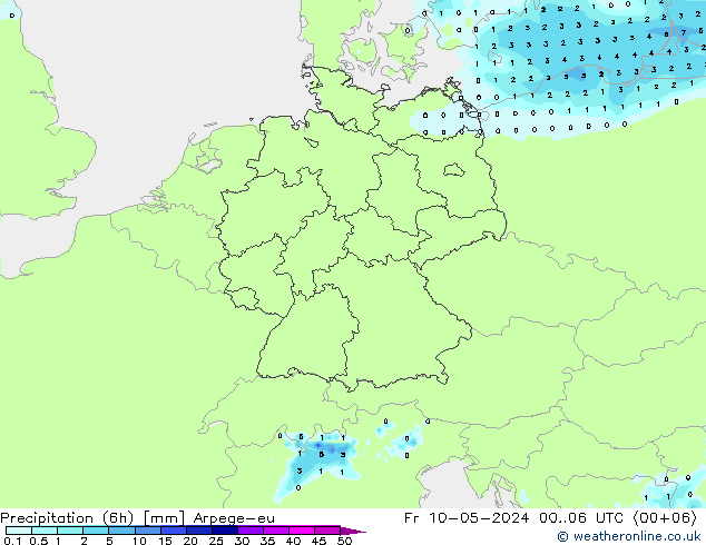 Precipitation (6h) Arpege-eu Pá 10.05.2024 06 UTC