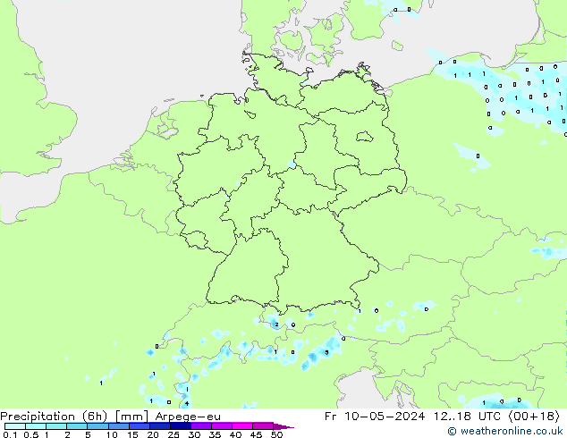 降水量 (6h) Arpege-eu 星期五 10.05.2024 18 UTC
