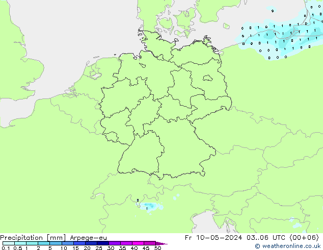 Precipitación Arpege-eu vie 10.05.2024 06 UTC