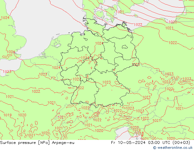 地面气压 Arpege-eu 星期五 10.05.2024 03 UTC