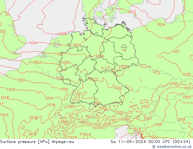 Pressione al suolo Arpege-eu sab 11.05.2024 00 UTC