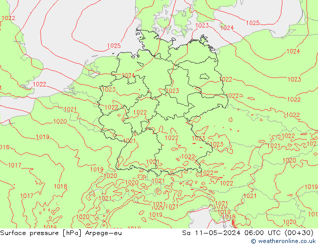 Pressione al suolo Arpege-eu sab 11.05.2024 06 UTC