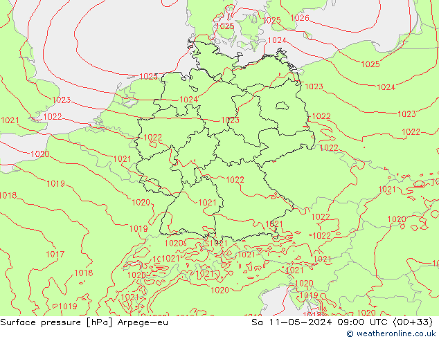 Surface pressure Arpege-eu Sa 11.05.2024 09 UTC