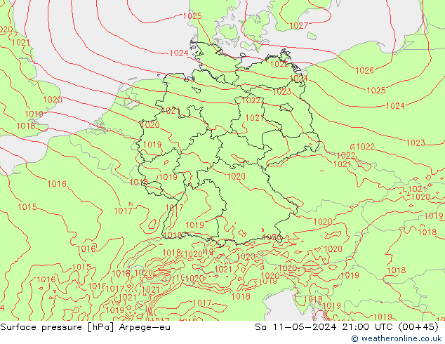 приземное давление Arpege-eu сб 11.05.2024 21 UTC