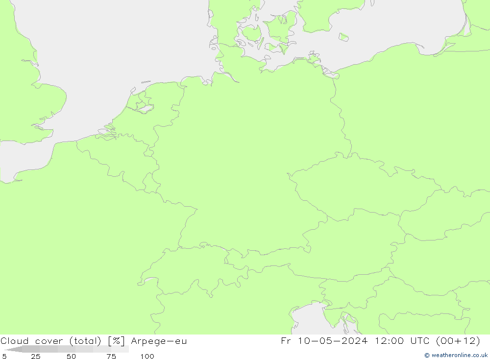 Cloud cover (total) Arpege-eu Fr 10.05.2024 12 UTC