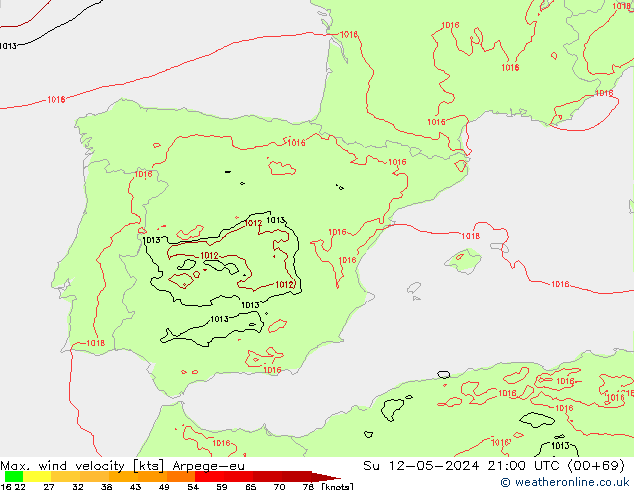 Max. wind velocity Arpege-eu dim 12.05.2024 21 UTC