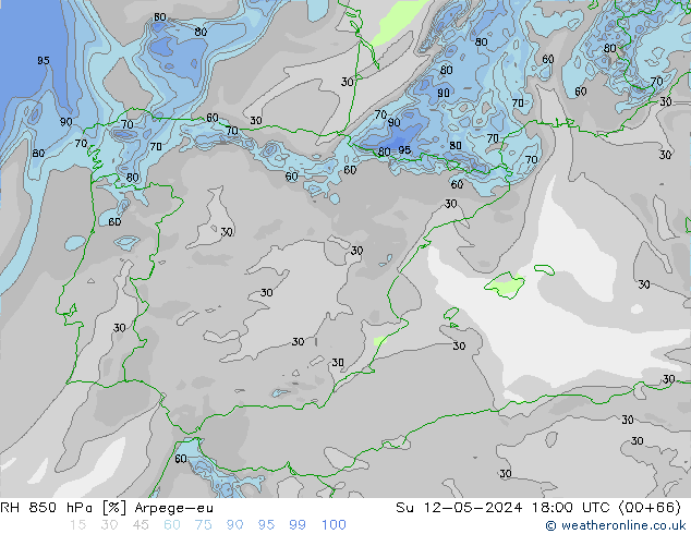 850 hPa Nispi Nem Arpege-eu Paz 12.05.2024 18 UTC