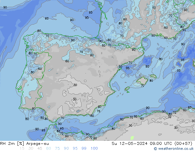 RH 2m Arpege-eu Su 12.05.2024 09 UTC
