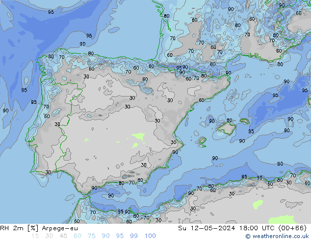 RH 2m Arpege-eu Вс 12.05.2024 18 UTC