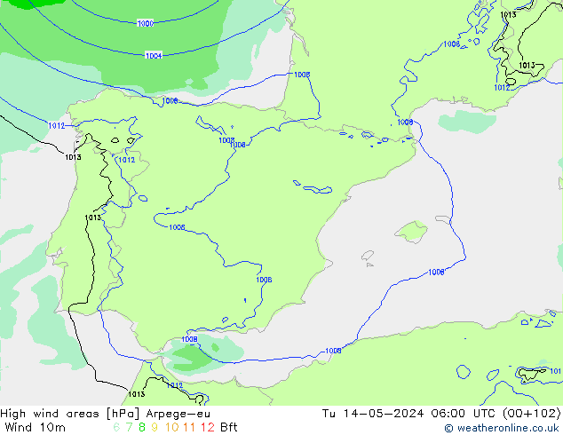 High wind areas Arpege-eu mar 14.05.2024 06 UTC