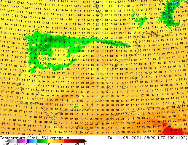 Temperature (2m) Arpege-eu Tu 14.05.2024 06 UTC