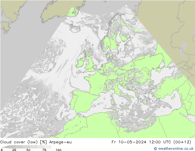 nízká oblaka Arpege-eu Pá 10.05.2024 12 UTC