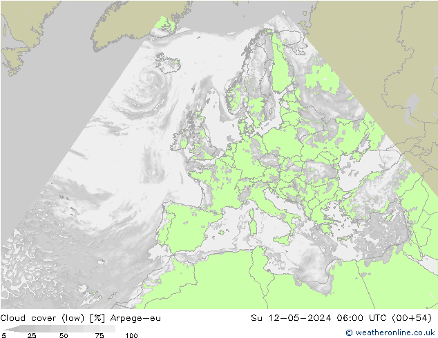 Bewolking (Laag) Arpege-eu zo 12.05.2024 06 UTC