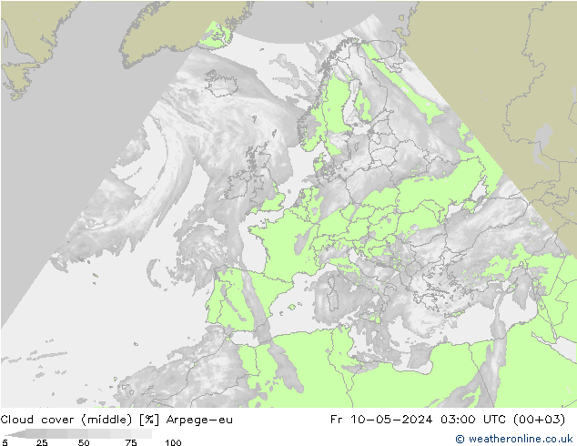 Cloud cover (middle) Arpege-eu Fr 10.05.2024 03 UTC