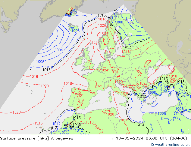 Presión superficial Arpege-eu vie 10.05.2024 06 UTC