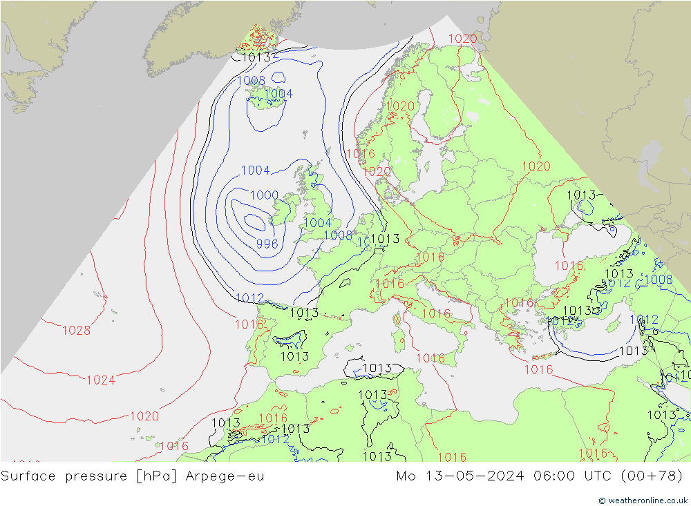 Bodendruck Arpege-eu Mo 13.05.2024 06 UTC