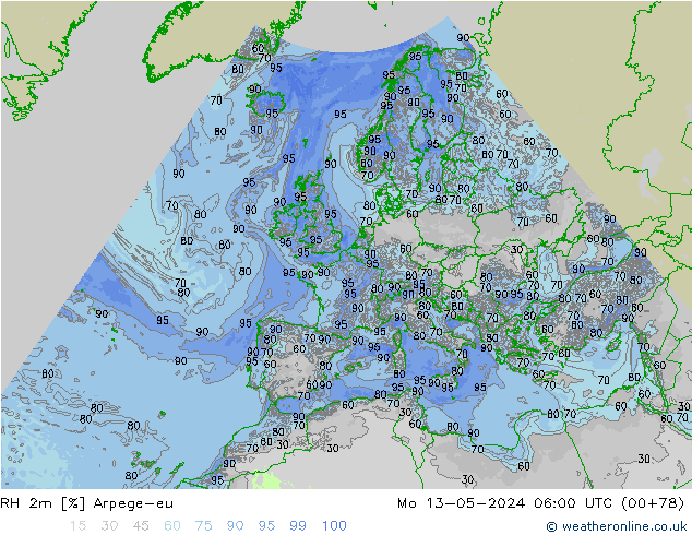 RH 2m Arpege-eu пн 13.05.2024 06 UTC