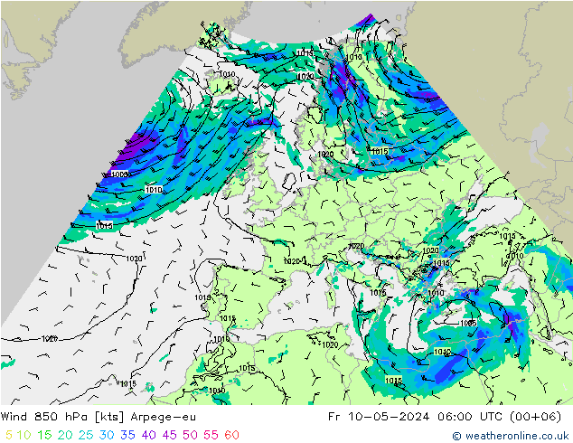Wind 850 hPa Arpege-eu Fr 10.05.2024 06 UTC
