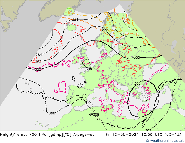 Yükseklik/Sıc. 700 hPa Arpege-eu Cu 10.05.2024 12 UTC