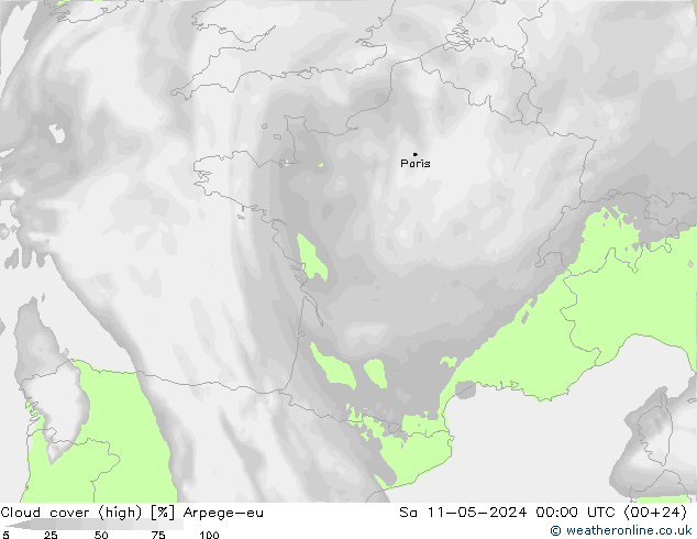 vysoký oblak Arpege-eu So 11.05.2024 00 UTC
