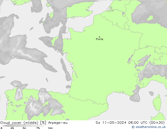 oblačnosti uprostřed Arpege-eu So 11.05.2024 06 UTC