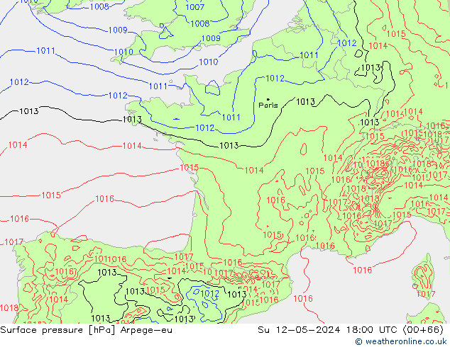 Luchtdruk (Grond) Arpege-eu zo 12.05.2024 18 UTC