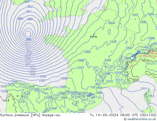 Presión superficial Arpege-eu mar 14.05.2024 06 UTC