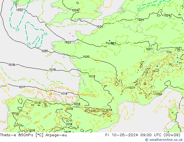 Theta-e 850hPa Arpege-eu Fr 10.05.2024 09 UTC