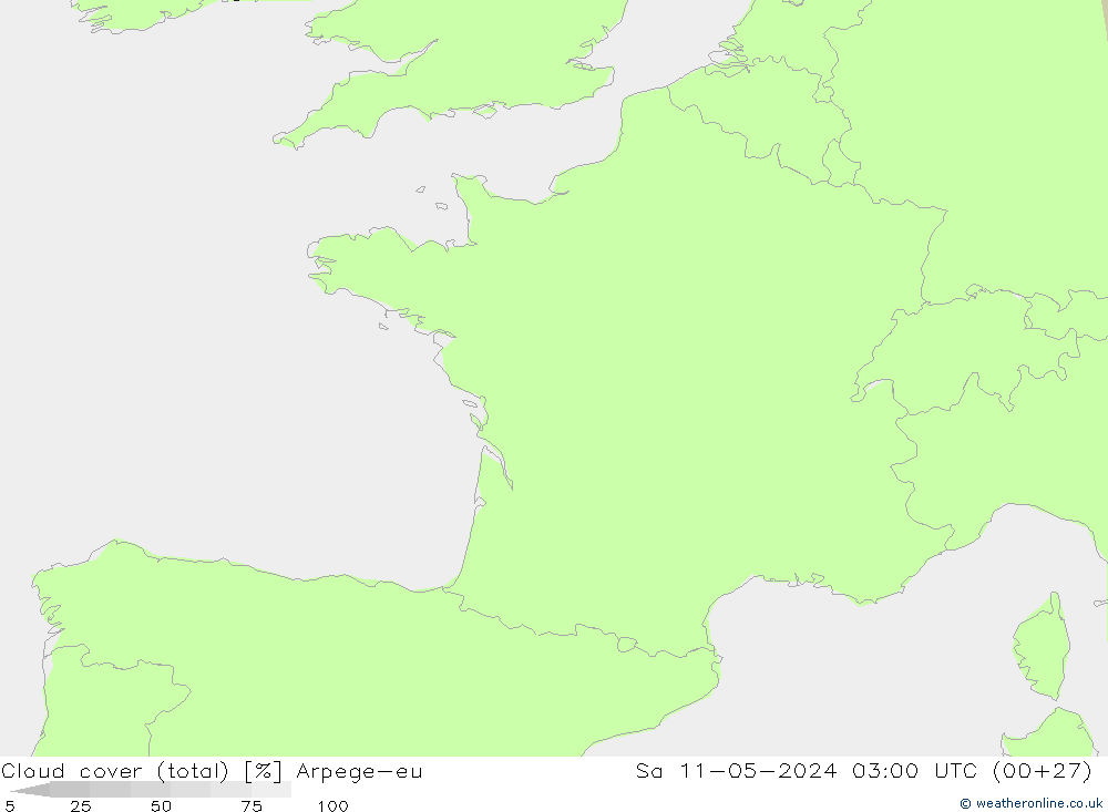 Bewolking (Totaal) Arpege-eu za 11.05.2024 03 UTC