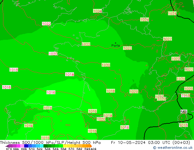 Schichtdicke 500-1000 hPa Arpege-eu Fr 10.05.2024 03 UTC