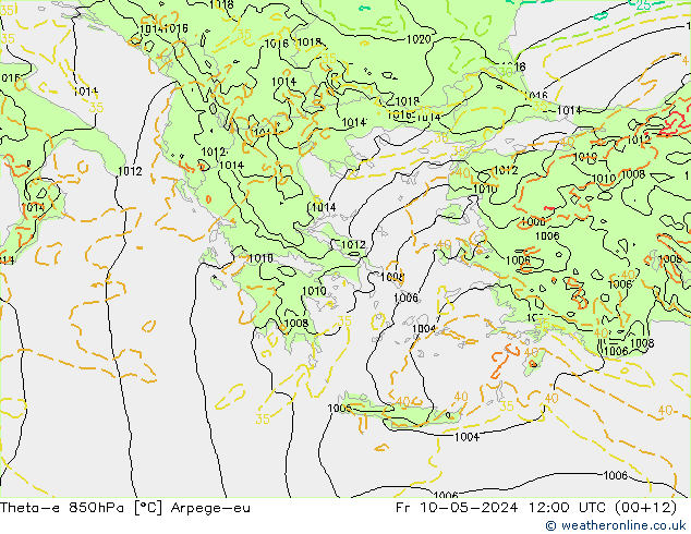 Theta-e 850гПа Arpege-eu пт 10.05.2024 12 UTC