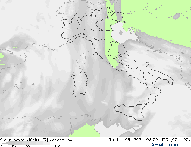 zachmurzenie (wysokie) Arpege-eu wto. 14.05.2024 06 UTC