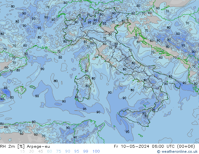 RH 2m Arpege-eu Fr 10.05.2024 06 UTC
