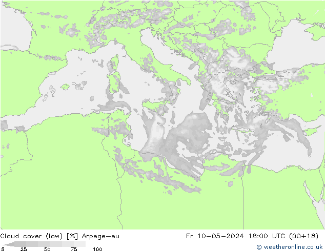 Bewolking (Laag) Arpege-eu vr 10.05.2024 18 UTC