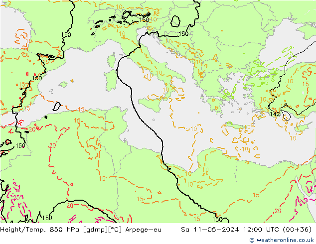 Height/Temp. 850 hPa Arpege-eu Sa 11.05.2024 12 UTC