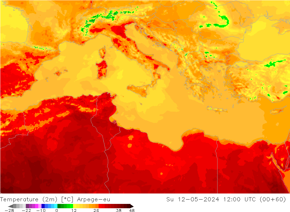 Temperature (2m) Arpege-eu Ne 12.05.2024 12 UTC