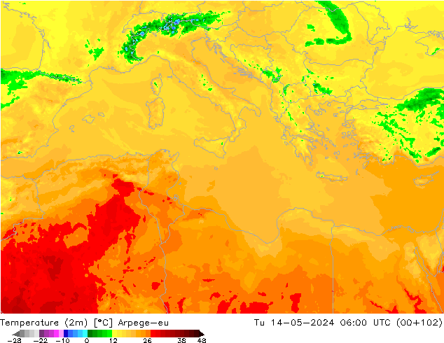 Temperatura (2m) Arpege-eu mar 14.05.2024 06 UTC
