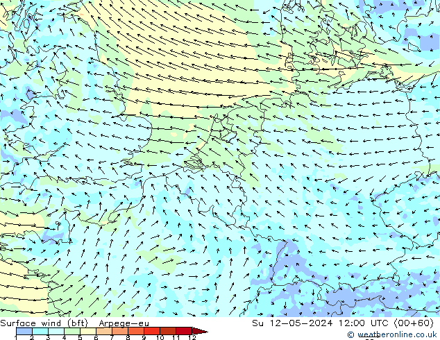 Surface wind (bft) Arpege-eu Su 12.05.2024 12 UTC