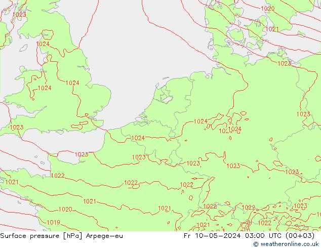 地面气压 Arpege-eu 星期五 10.05.2024 03 UTC