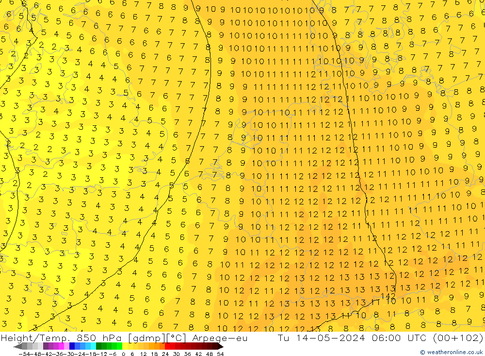 Height/Temp. 850 hPa Arpege-eu  14.05.2024 06 UTC